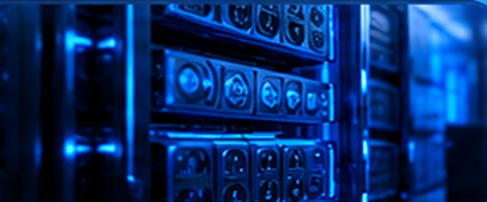 Illustrative enterprise GPU compute hardware in a blue-lit data center
